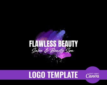 Editable Purple Watercolor Logo Design, DIY Elegant Watercolor Logo Design, Unique Watercolor Logo Design, Canva Logo Template,