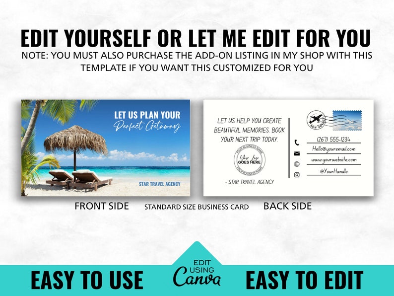 Editable Mini Postcard Business Card, DIY Mini Postcard Business Card Template, PostCard Design Business Card, Canva Postcard Business Card image 2