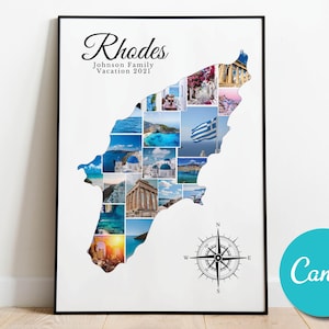 Rhodos Griechenland Karte Reise Foto Collage Hochzeitstag Geschenk, Rhodos Griechenland Urlaub Bearbeitbare Collage Foto Geschenk