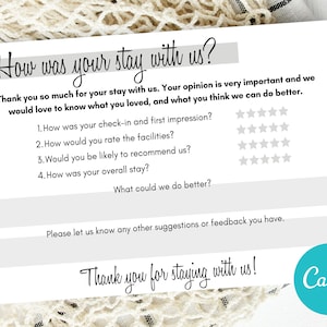 Gastfeedbackverzoekformulier Commentaarkaartsjabloon, Airbnb bewerkbaar feedbackformulier, Feedbackcommentaarkaart