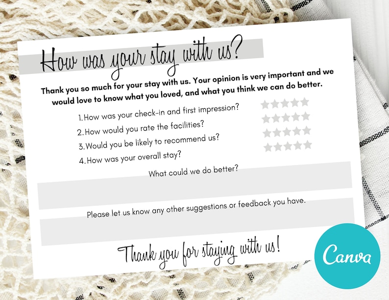 Guest Feedback Request Form Comment Card Template Airbnb Etsy