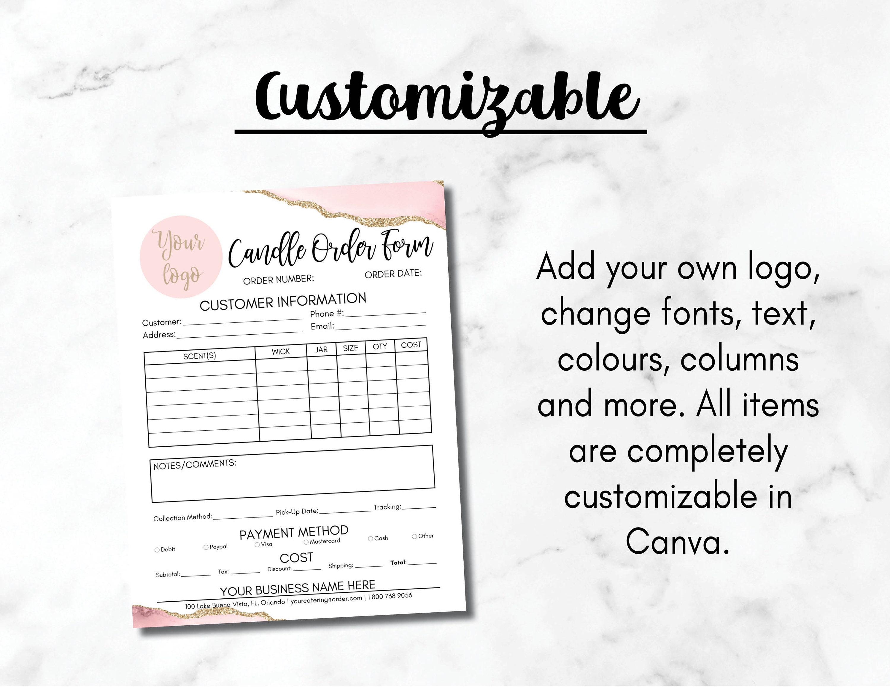 Editable Candle Custom Order Form Business Template DIY - Etsy