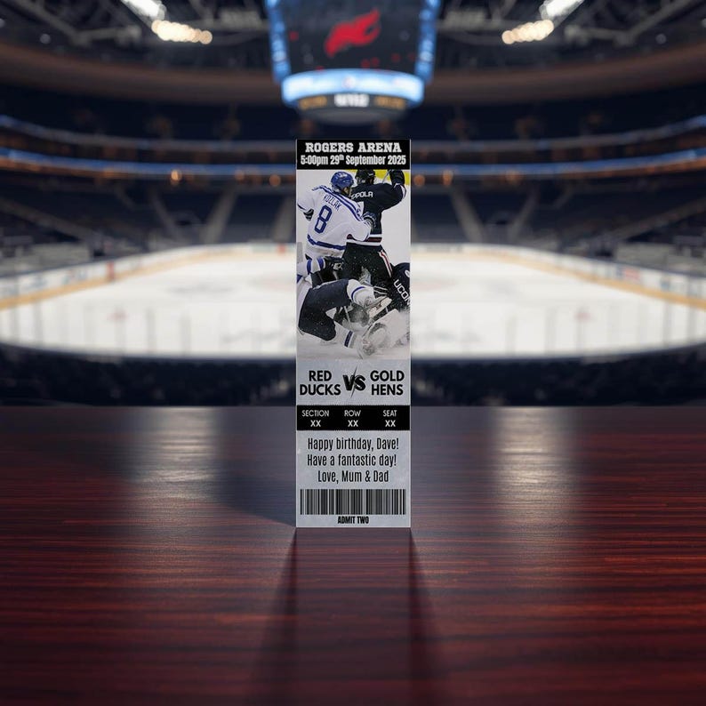 Editable Hockey Game Ticket Template, Custom Game Reveal Surprise Gift ...