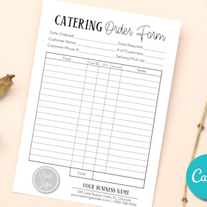 Formulário de pedido de sobremesa de padaria de catering editável modelo personalizado, modelo de formulário de pedido de catering de evento, fatura de culinária personalizada editável