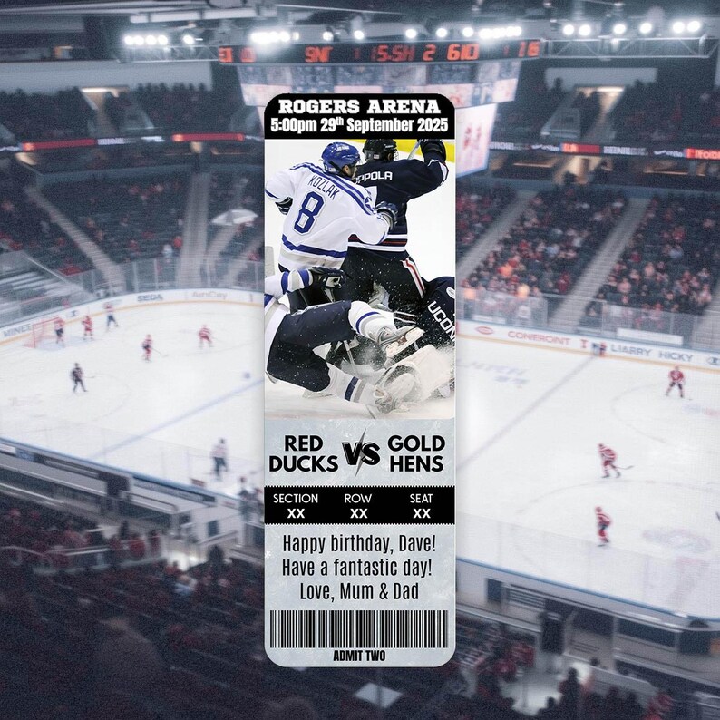 Editable Hockey Game Ticket Template, Custom Game Reveal Surprise Gift ...