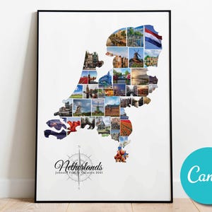 Pays-Bas collage photo personnalisé carte cadeau lune de miel mariage art, Pays-Bas vacances collage cadeau vacances affiche impression
