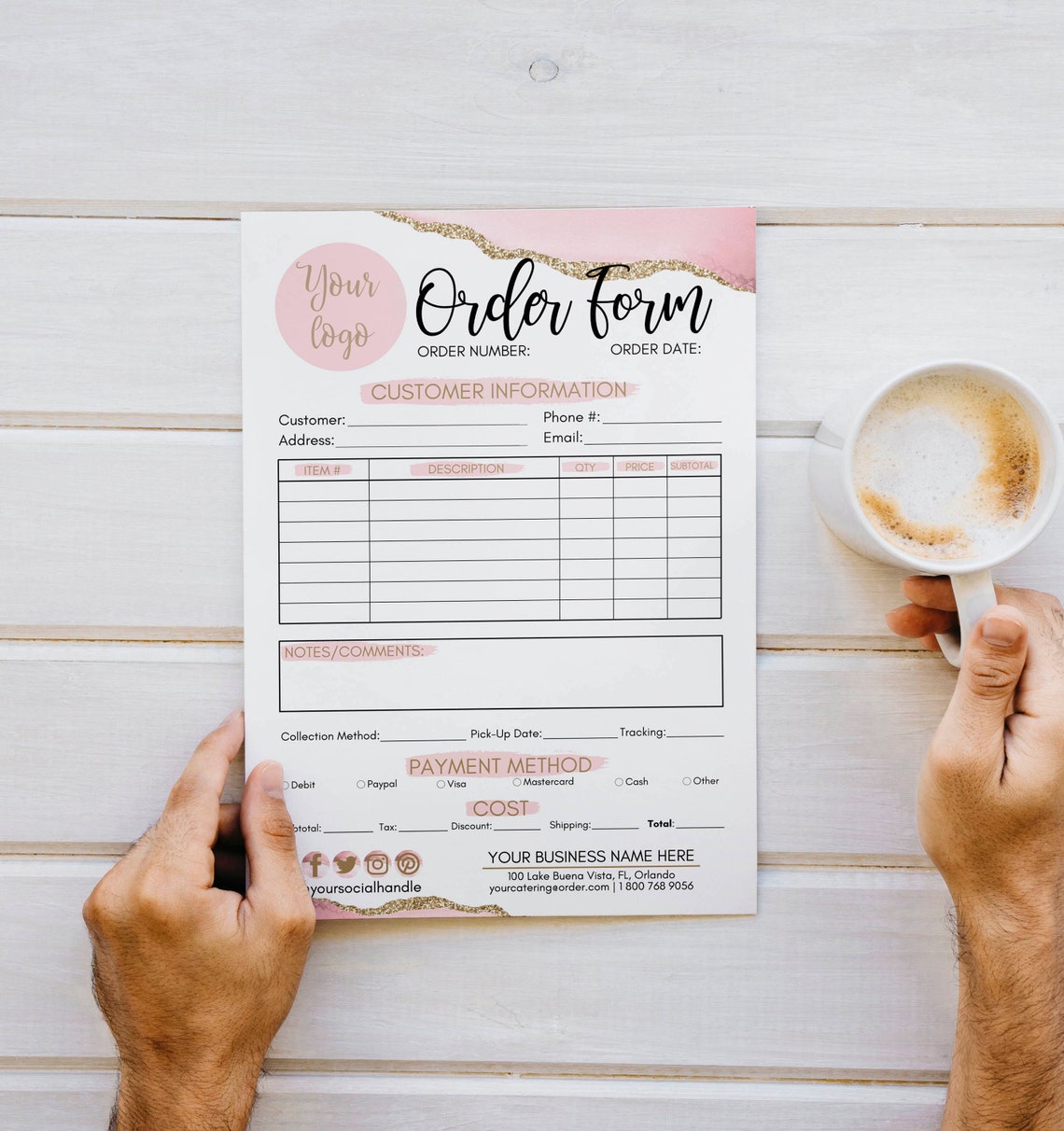 Pink Editable Order Form Custom Template, Printable Purchase Order Form ...