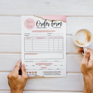 Pink Editable Order Form Custom Template, Printable Purchase Order Form ...