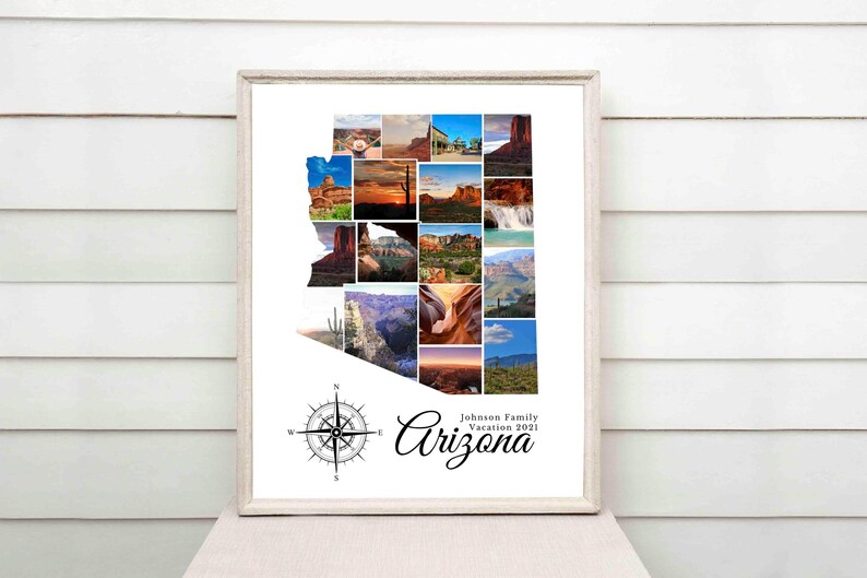 Arizona Map Photo Collage Custom Template Gift Art Print Wedding ...