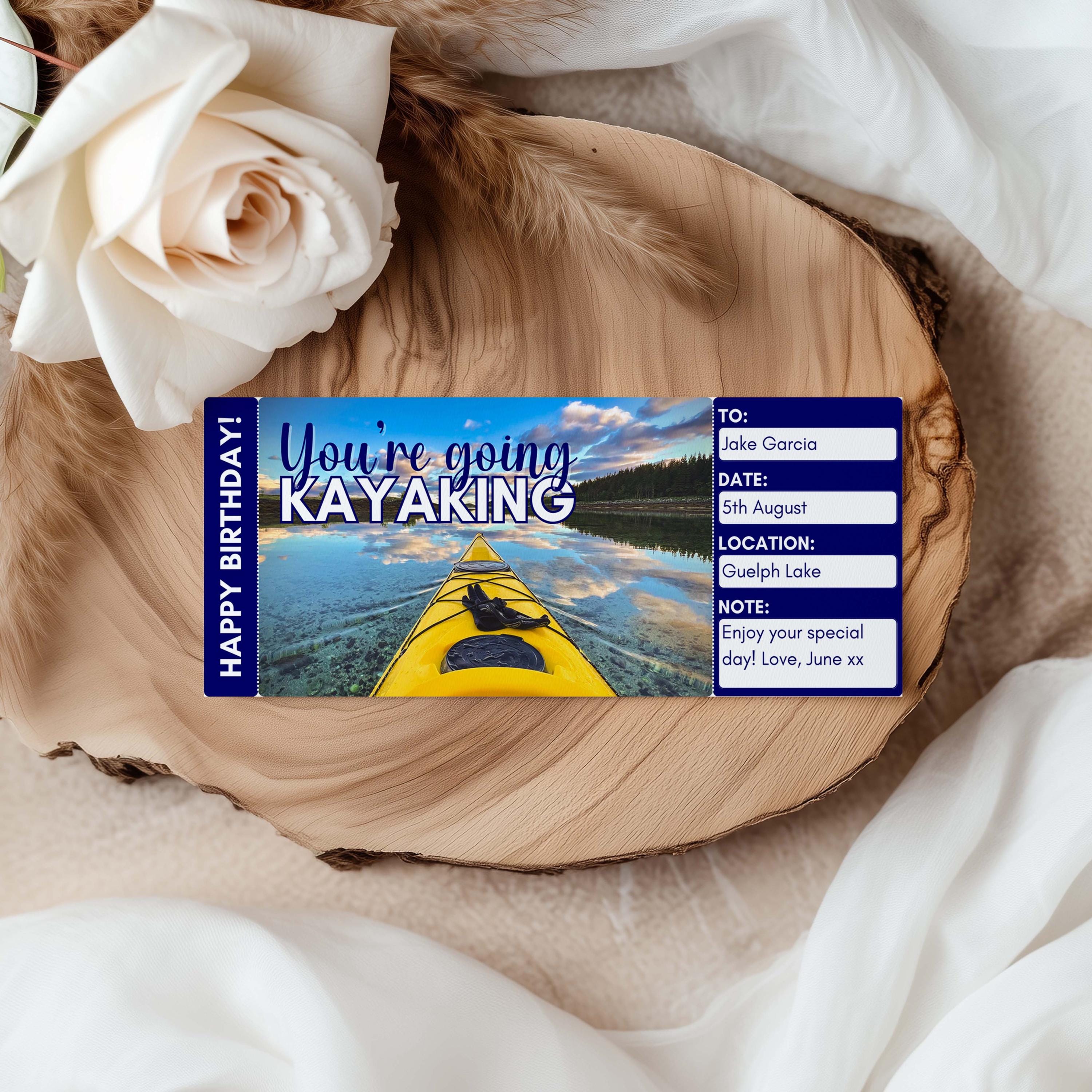 Kayaking Gift Ticket Template Voucher Trip Experience Surprise ...
