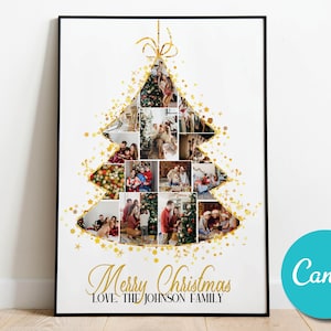 Editable Christmas Tree Photo Collage, Custom Holiday Card Family Gift Wall Art, Custom Christmas Tree Shape Photo Collage