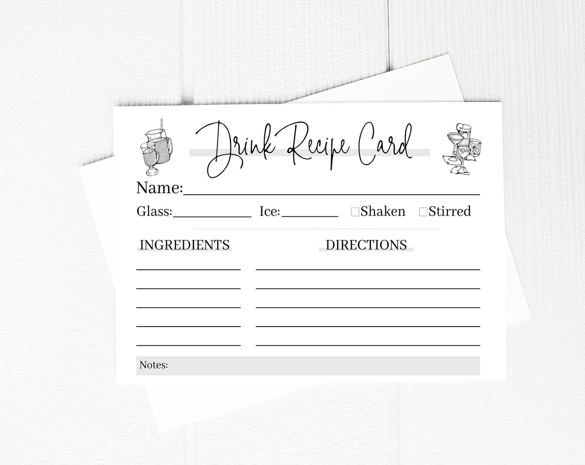 Editable Drink Recipe Card Template Printable Cocktail Bar Etsy