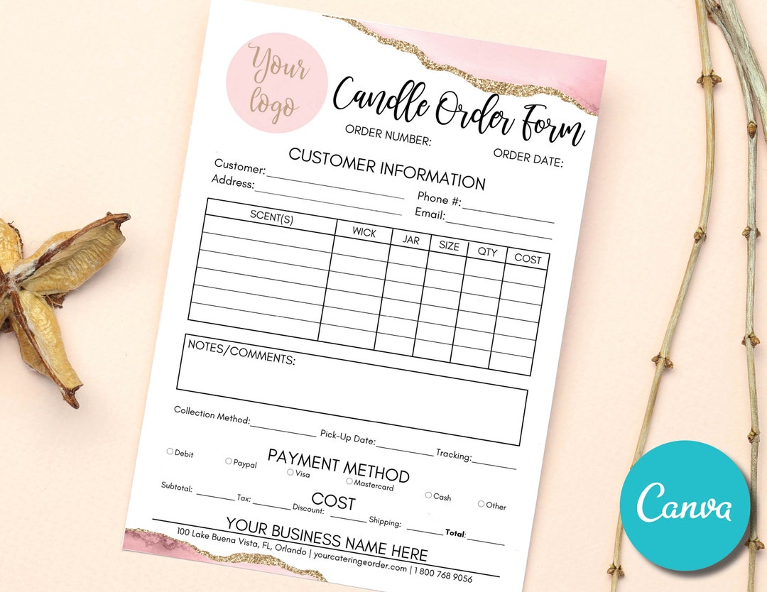 Editable Candle Custom Order Form Business Template, DIY Candle Order