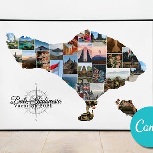 Bali, Indonésie, collage photo, carte, cadeau, art mural, Indonésie, anniversaire de mariage personnalisé, collage modifiable pour les vacances à Bali