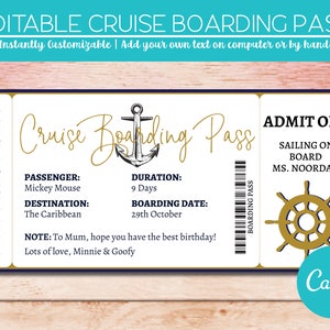 Editable Cruise Boarding Pass, Printable Cruise Ticket, Custom Cruise Ship Ticket
