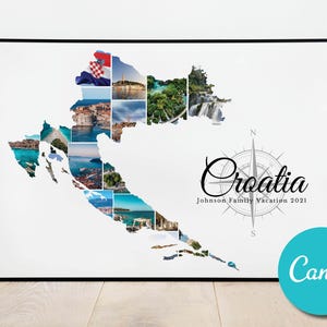 Carte de la Croatie, cadeau d'anniversaire de collage photo personnalisé, cadeau photo modifiable pour les vacances de la Croatie