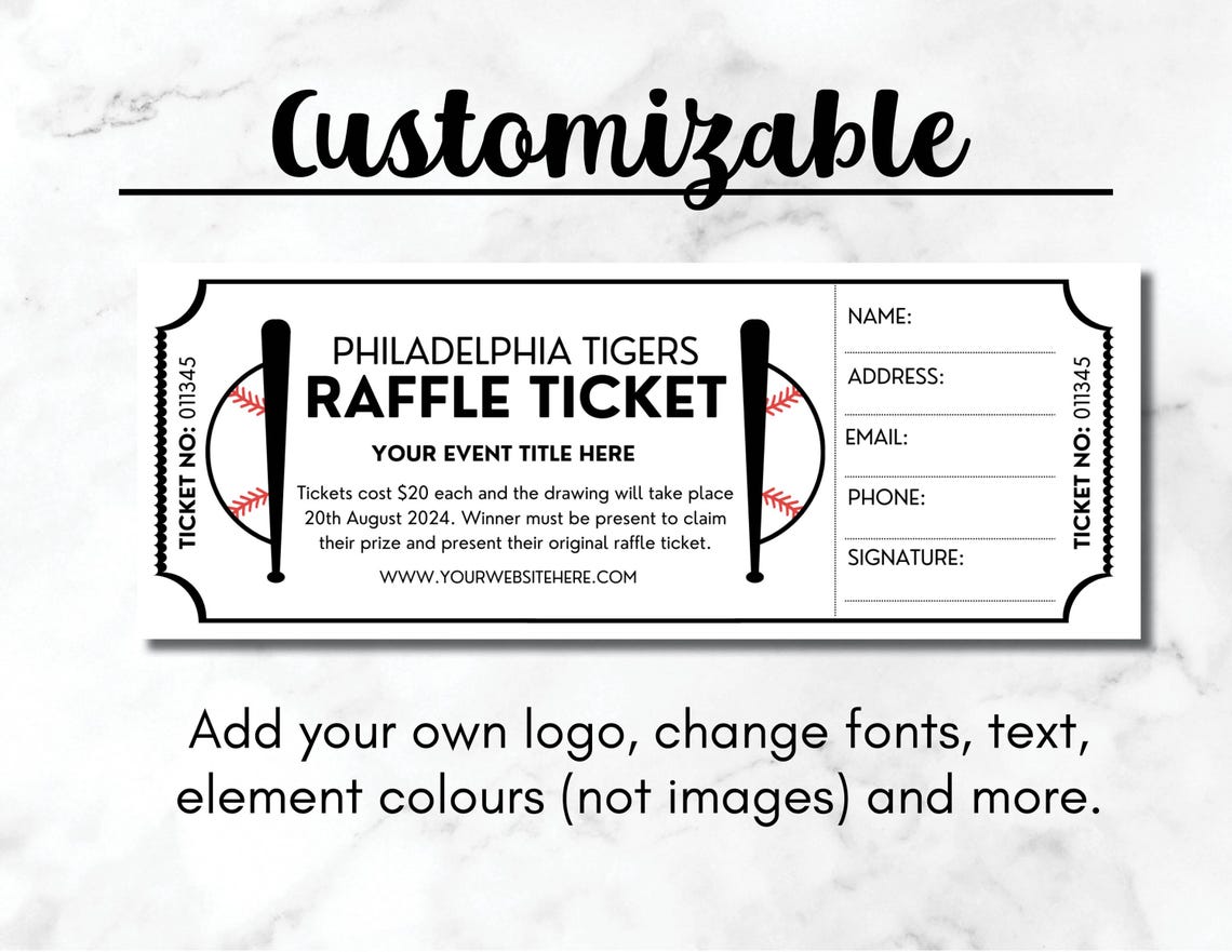 Editable Raffle Event Ticket Template, Sports Custom DIY Surprise ...