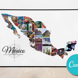 Mexico Map Personalized Custom Photo Collage Anniversary Gift, Mexico Vacation Editable Collage Photo Gift