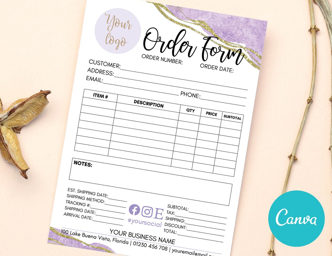 Editable Order Form Custom Template Printable Purchase Order - Etsy