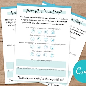 Sjabloon voor gastfeedbackformulier, bewerkbaar Airbnb-feedbackformulier, feedback-opmerkingskaart