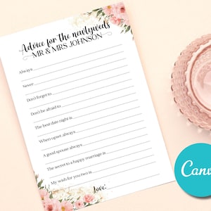 Tarjeta de consejos de boda editable, plantilla para recién casados, libro de visitas, juego de despedida de soltera, sabiduría moderna, consejos para despedidas de soltera, recién casados
