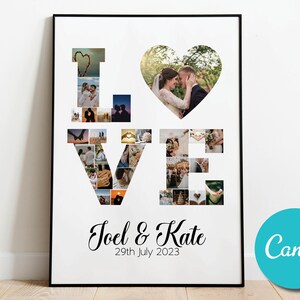 Custom Editable Love Heart Shape Photo Collage Gift, Housewarming Family Wedding Photo Collage Art Template