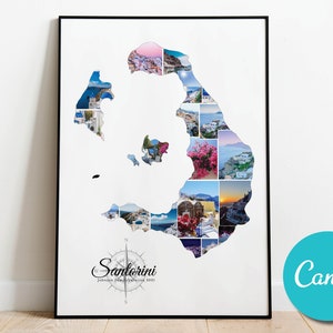 Santorini Benutzerdefinierte Fotocollage Karte Geschenk Flitterwochen Hochzeit Kunst, Santorini Griechenland Urlaub Collage Urlaub Geschenk Poster Druck