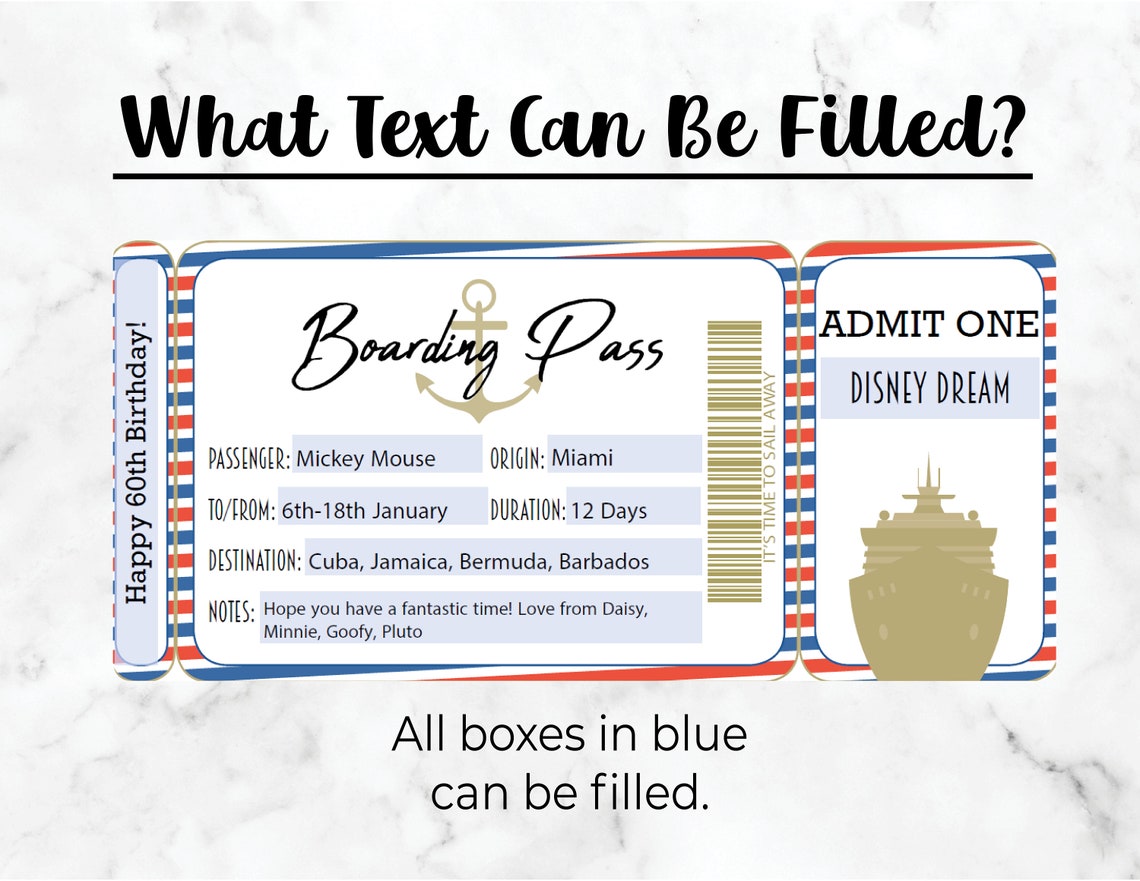 Printable Cruise Boarding Pass Editable Cruise Ticket | Etsy