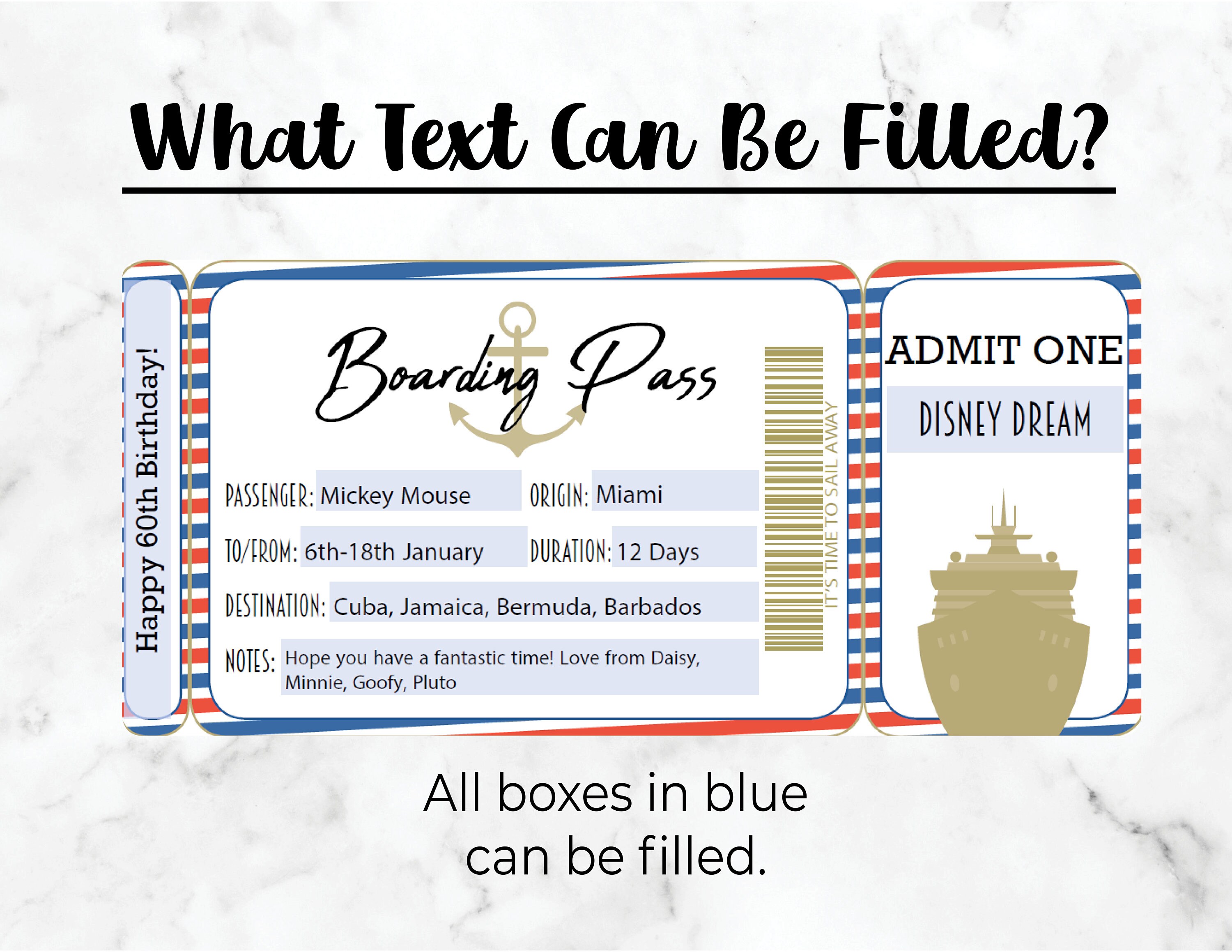 Printable Cruise Boarding Pass Editable Cruise Ticket | Etsy