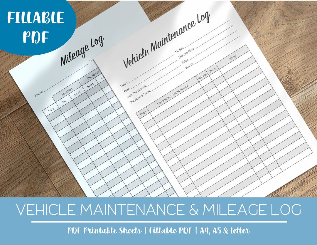 Car Maintenance Log, Mileage Log Tracker, Auto Repairs Tracker, Vehicle ...