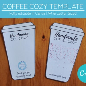 Coffee Cup Cozy Card Personalized Printable, Display Coffee Sleeve, Cup Cozy Display Template