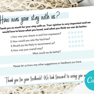 Guest Feedback Request Form Comment Card Template, Airbnb Editable Feedback Form, Feedback Comment Card