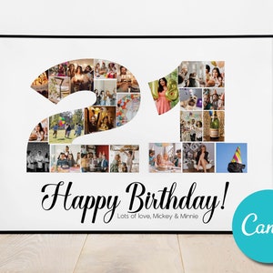 Custom 21st Birthday Photo Collage Gift Art Poster, Custom Printable 21st Birthday Photo Collage Art, Anniversary Photo Collage Gift Art