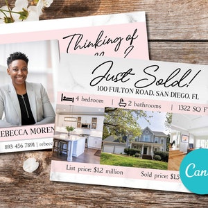 Realtor Just Sold Postcard Custom Template, Real Estate Just Sold Listing Flyer, Real Estate Agent Marketing,