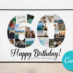 Custom 60th Birthday Photo Collage Gift Poster, Custom Printable 60th Birthday Photo Collage Art, Anniversary Photo Collage Gift Art