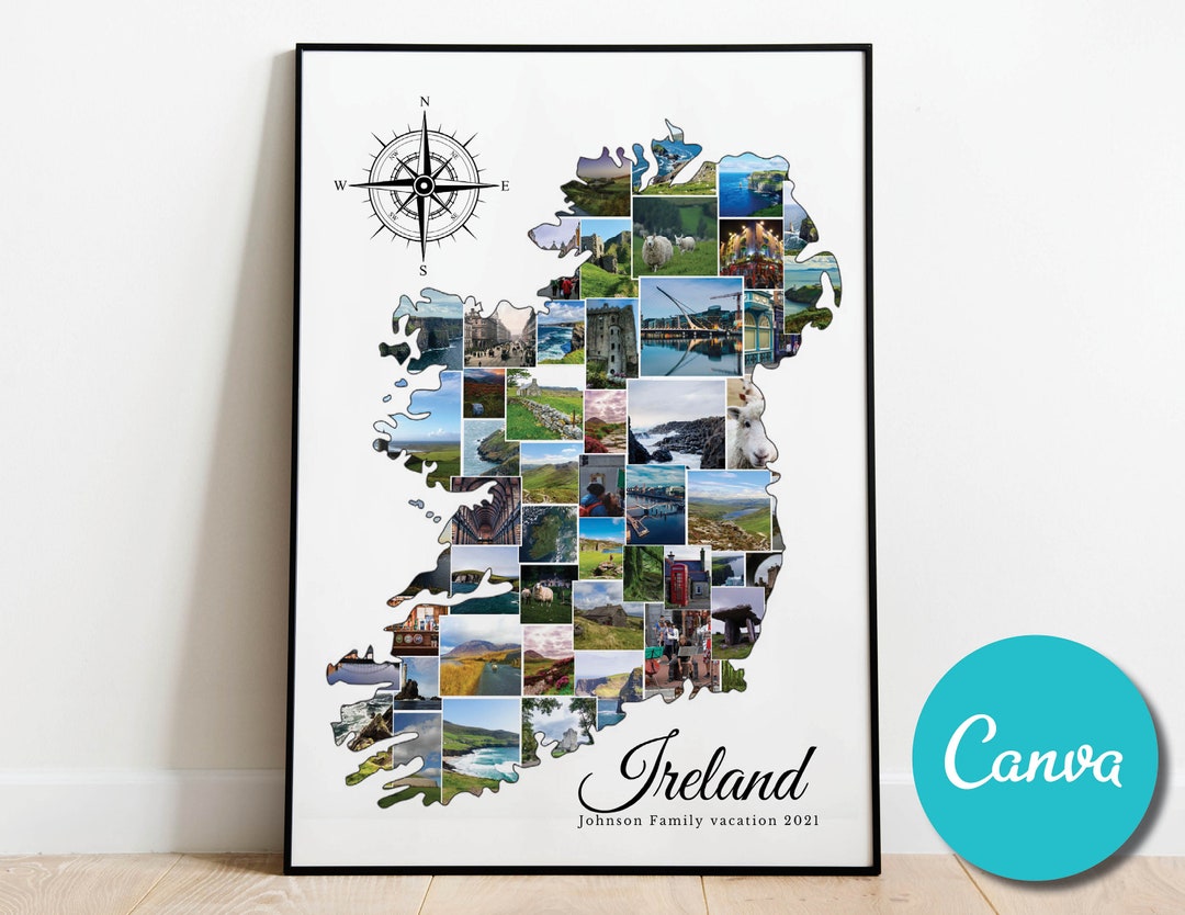 Ireland Map Travel Photo Collage Poster Wedding Anniversary Gift