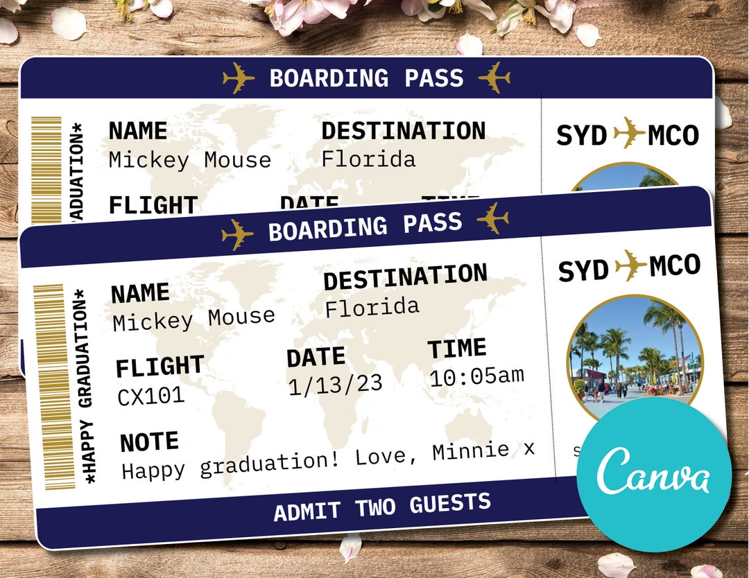 Editable Plane Gift Custom Boarding Pass Ticket, Printable Holiday Gift