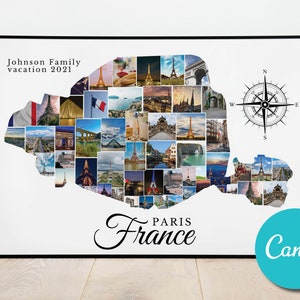 Paris France Carte Personnalisée Photo Collage Anniversaire Cadeau, France Paris Vacances Editable Collage Photo Cadeau
