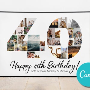 Custom 40th Birthday Photo Collage Gift Art Poster, Custom Printable 40th Birthday Photo Collage Art, Anniversary Photo Collage Gift Art