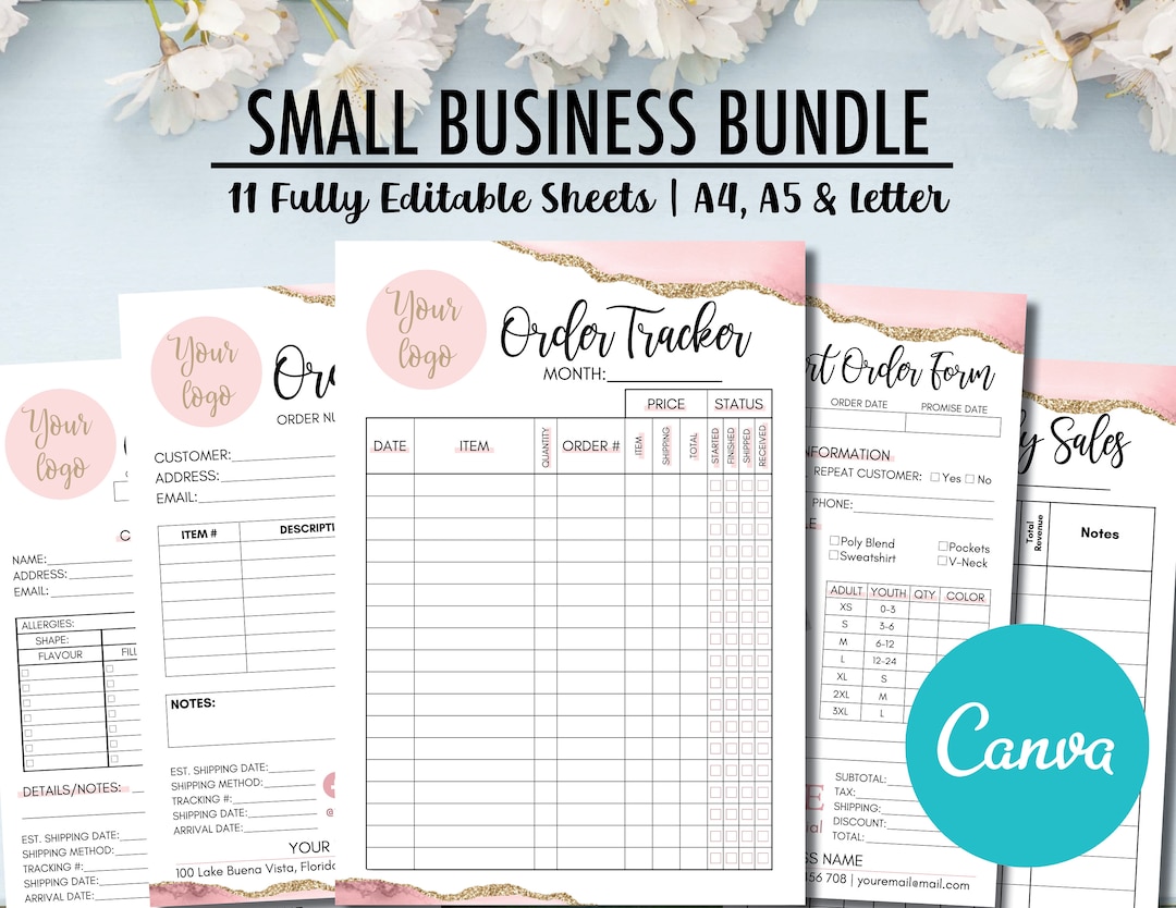 Editable Small Business Order Form Bundle Starter Kit Tracker, Cake ...