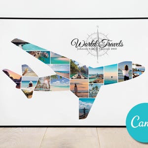 Flugzeug Benutzerdefinierte Reise Fotocollage Flugzeug Geschenk, personalisierte Flugzeug Urlaub Collage Feriengeschenk Poster Print Pilot Ruhestand Geschenk