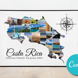 Carte du Costa Rica Personnalisée Photo Collage Cadeau Anniversaire de Mariage, Costa Rica Vacances Editable Collage Photo Cadeau