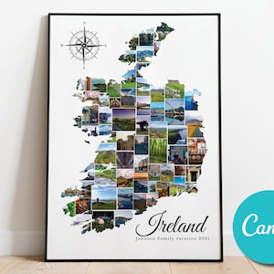 Irlande Carte Voyage Photo Collage Affiche Mariage Anniversaire Cadeau, Irlande Vacances Editable Collage Photo Cadeau