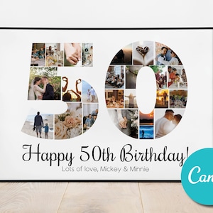 Custom 50th Birthday Photo Collage Gift Art Poster, Custom Printable 50th Birthday Photo Collage Art, Anniversary Photo Collage Gift Art