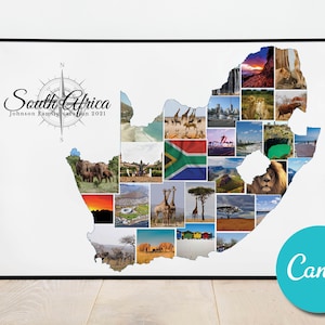 Póster con collage de fotos personalizado de Sudáfrica, regalo de vacaciones, collage de fotos de Sudáfrica