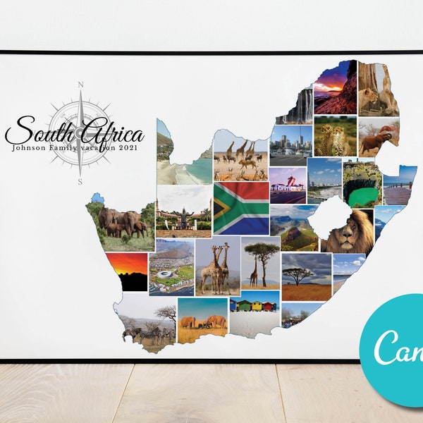 South Africa Custom Photo Collage Gift, South Africa Vacation Collage Holiday Gift Poster Print