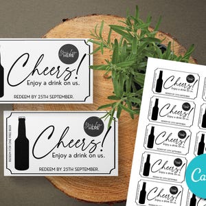 Plantilla de boleto de golf con bebidas y cerveza gratis editable, cupón de vale, ficha personalizada, plantilla de bebida de cerveza gratis para bodas, cupón de bebida gratis personalizado
