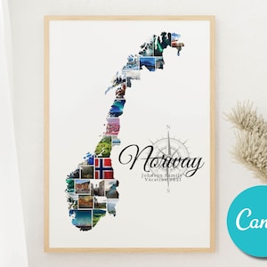 Norvège Carte Voyage Photo Collage Cadeau d’anniversaire de mariage, Norvège Vacances Editable Collage Photo Cadeau