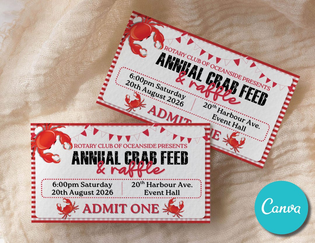 Crab Raffle Editable Crab Feed Ticket Template Voucher, Custom Crab Feed Ticket ...