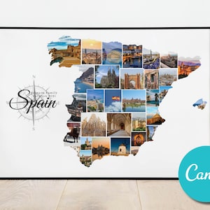 Espagne, cadeau d'anniversaire de collage photo personnalisé, collage photo modifiable de vacances en Espagne, souvenir photo Espagne
